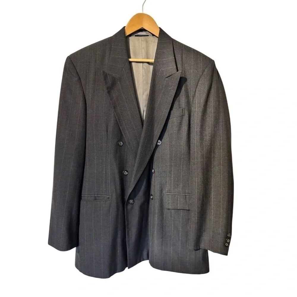 Men's Executive Collection Blue‎ Pinstripe Double-Breasted Lined Blazer Size 42L